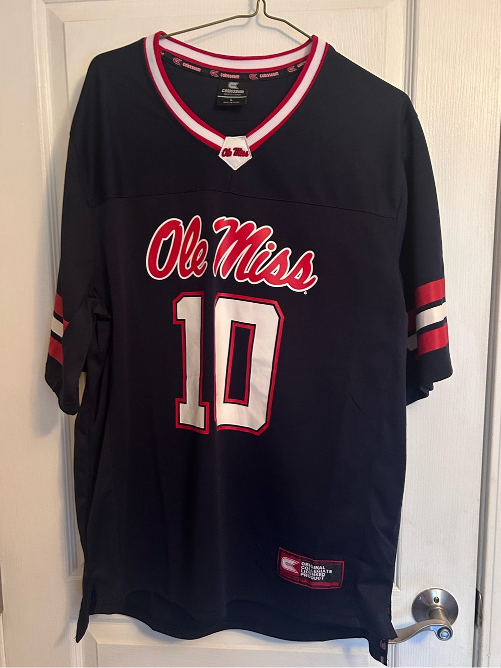 Ole Miss Rebels. University of Mississippi Navy Jersey with Red and White Trim